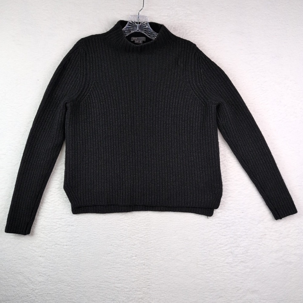VINCE Black Ribbed Mock Neck Cropped Sweater Sz Large